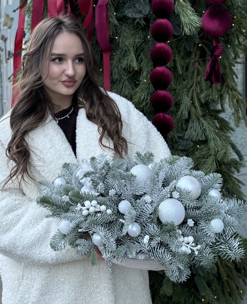 Новогодняя композиция из нобилиса в кашпо