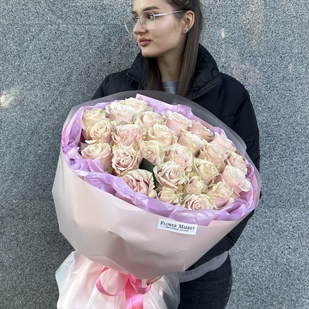 Букет эквадорских роз сорта "Pink Mondial"(25 шт)